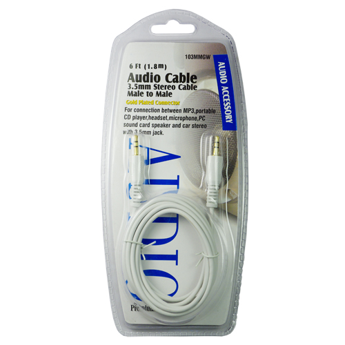 6FT 3.5MM Plug to Plug Audio Stereo Cable/White